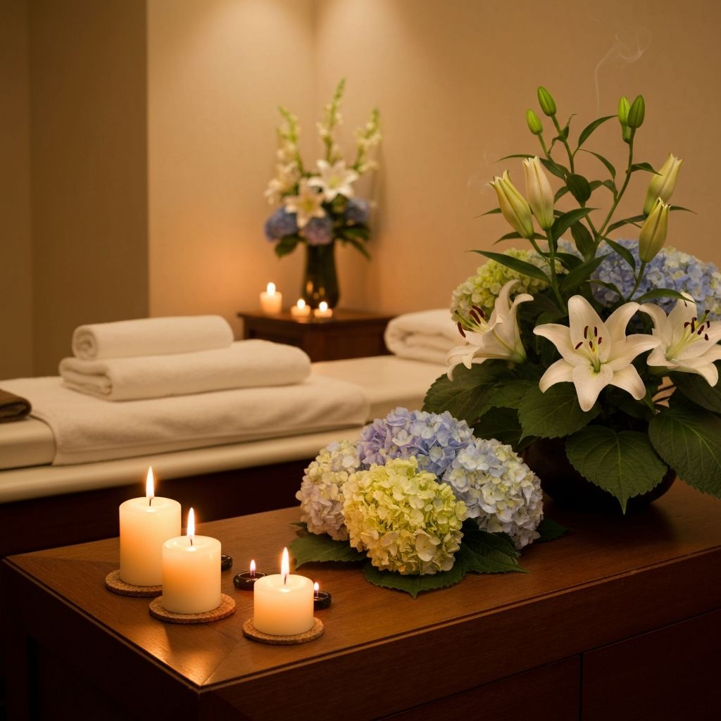 Aroma therapy setup with candles and essential oils